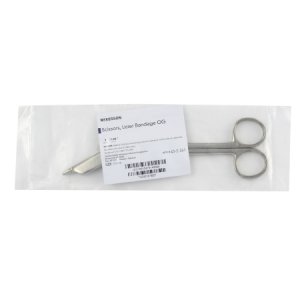 Bandage Scissors McKesson Lister 7-1/4 Inch Length Office Grade Stainless Steel NonSterile Finger Ring Handle Angled Blunt Tip / Blunt Tip