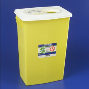 Chemotherapy Waste Container SharpSafety    26 H X 12-3/4 D X 18-1/4 W Inch 18 Gallon Yellow Base / White Lid Vertical Entry