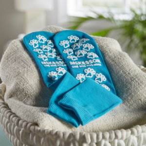 Slipper Socks McKesson Paw Prints   One Size Fits Most Teal Above the Ankle