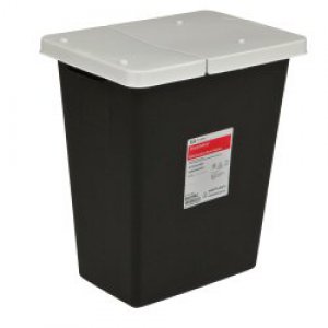 RCRA Waste Container SharpSafety    17-3/4 H X 11 D X 15-1/2 W Inch 8 Gallon Black Base / White Lid Vertical Entry