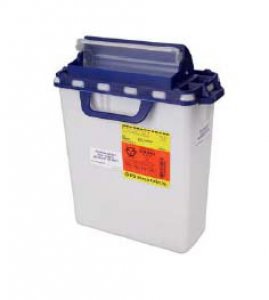 Pharmaceutical Waste Container Recykleen    16.6 H X 10.7 W X 6 D Inch 3 Gallon White Base / Blue Lid Horizontal Entry