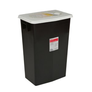 RCRA Waste Container SharpSafety    26 H X 12-3/4 D X 18-1/4 W Inch 18 Gallon Black Base / White Lid Vertical Entry