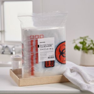 Specimen Transport Bag with Document Pouch McKesson 9 X 12 Inch Zip Closure Biohazard Symbol / Storage Instructions NonSterile