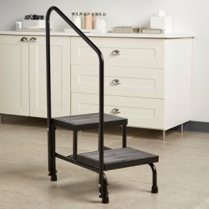 Step Stool with Handrail McKesson Bariatric 2 Steps Powder Coated Steel Frame 9 / 16 Inch Step Height
