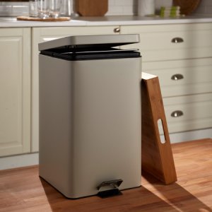 Trash Can with Plastic Liner McKesson 32 Quart Square Beige Steel Step On