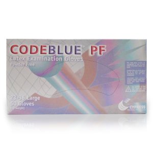 Exam Glove CODEBLUE   PF Large NonSterile Latex Extended Cuff Length Fully Textured Blue Not Rated