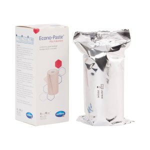 Unna Boot Bandage Econo-Paste   Plus Calamine 4 Inch X 10 Yard Knitted Gauze Zinc Oxide Paste / Calamine NonSterile