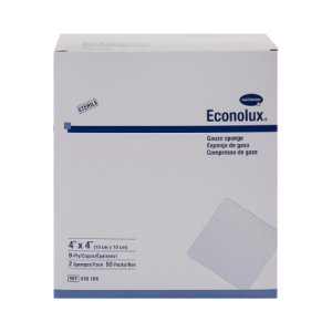 Gauze Sponge Econolux   Cotton 8-Ply 4 X 4 Inch Square Sterile