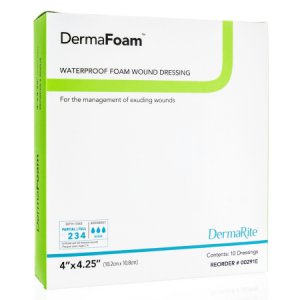 Foam Dressing DermaFoam   4 X 4-1/4 Inch Rectangle Non-Adhesive without Border Sterile