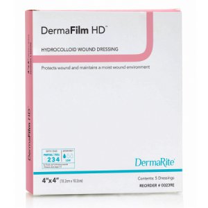 Hydrocolloid Dressing DermaFilm   HD 4 X 4 Inch Square Sterile