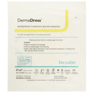 Composite Dressing DermaDress    Waterproof 4 X 4 Inch Polyester / Rayon / Nonwoven Sterile
