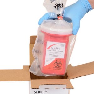 Mailback Sharps Container Sharps Recovery System    4-1/2 L X 4-1/2 W X 7 H Inch 1 Quart Red Base / Translucent Lid Vertical Entry