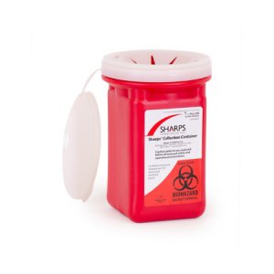 Mailback Sharps Container Sharps Recovery System    4-1/2 L X 4-1/2 W X 7 H Inch 1 Quart Red Base / Translucent Lid Vertical Entry