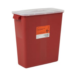 Sharps Container McKesson 13-1/2 H X 12-1/2 W X 6 D Inch 3 Gallon Red Base / Translucent Lid Horizontal Entry