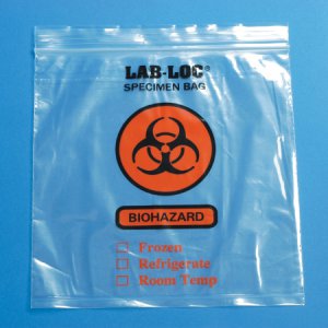 Specimen Transport Bag with Document Pouch Lab-Loc   8 X 10 Inch Zip Closure Biohazard Symbol / Storage Instructions NonSterile