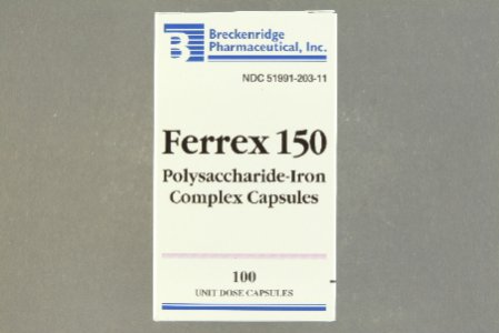 Mineral Supplement Ferrex   Polysaccharide / Iron 150 mg Strength Capsule 100 per Box