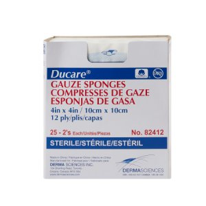 Gauze Sponge Ducare Cotton 12-Ply 4 X 4 Inch Square Sterile