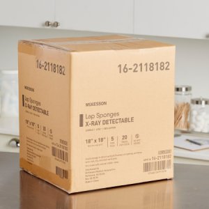 Surgical Laparotomy Sponge McKesson X-Ray Detectable Cotton 18 X 18 Inch 5 Count Hard Pack Sterile