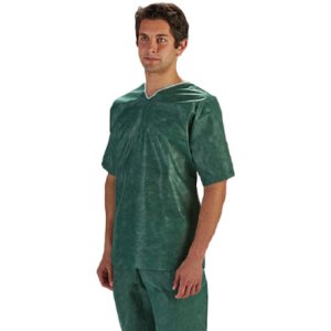 Scrub Shirt Barrier   2X-Large Green 3 Pockets Short Set-In Sleeve Unisex