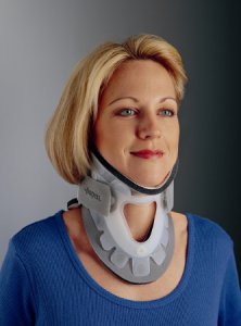 Rigid Cervical Collar with Replacement Pads ProCare   Transitional 172 Preformed Adult Regular Two-Piece / Trachea Opening 3 Inch Height 13 to 22 Inch Neck Circumference