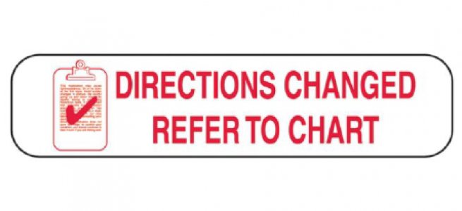 Pre-Printed Label Barkley   Auxiliary Label White Paper Directions Changed Refer To Chart Red Safety and Instructional 3/8 X 1-5/8 Inch