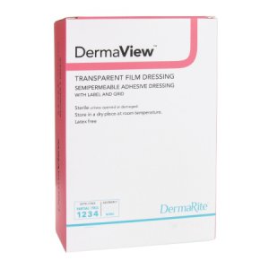 Transparent Film Dressing DermaView    Rectangle 4 X 5 Inch 2 Tab Delivery With Label Sterile