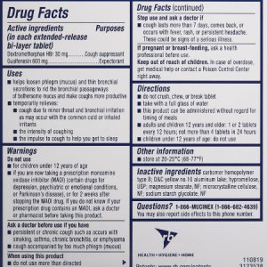 Cold and Cough Relief Mucinex   DM 600 mg - 30 mg Strength Tablet 20 per Box