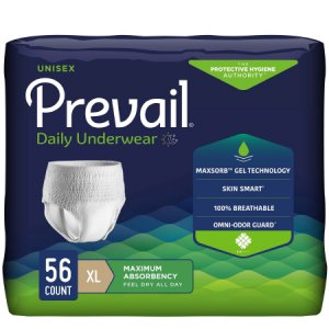 Unisex Adult Absorbent Underwear Prevail   Pull On with Tear Away Seams X-Large Disposable Heavy Absorbency