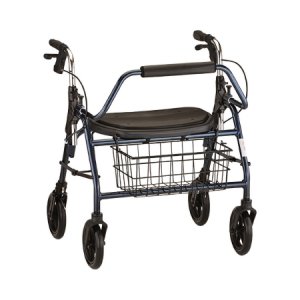 4 Wheel Rollator Mighty Mack Blue Adjustable Height / Extra Wide / Heavy Duty / Folding Aluminum Frame