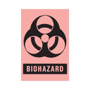 Pre-Printed Label Timemed Warning Label Fluorescent Red Paper Biohazard / Symbol Black Biohazard 2 X 3 Inch