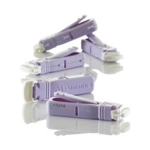 Lancet Unistik   Normal Flow Lancet Needle 1.8 mm Depth 28 Gauge Push Button Side Activation