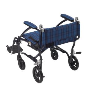 Transport Wheelchair drive    Fly-Lite Aluminum Frame with Blue Finish 300 lbs. Weight Capacity Full Length / Fixed Height / Padded Arm Blue Plaid Upholstery