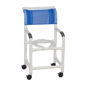 Shower Chair MJM International Fixed Arms PVC Frame Mesh Back with Pushbar 18 Inch Internal Seat Width / 22 Inch External Seat Width