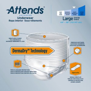 Unisex Adult Absorbent Underwear Attends   Advanced Pull On with Tear Away Seams Large Disposable Heavy Absorbency