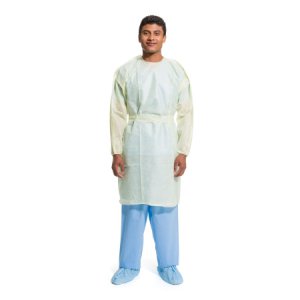 Protective Procedure Gown Halyard Basics One Size Fits Most Yellow NonSterile AAMI Level 2 Disposable