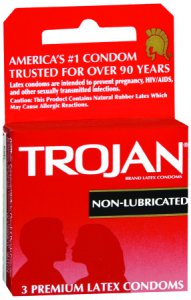 Condom Trojan   Non Lubricated One Size Fits Most 3 per Box