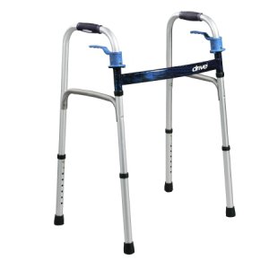 Dual Release Folding Walker Adjustable Height drive    Deluxe Aluminum Frame 350 lbs. Weight Capacity 32 to 39 Inch Height