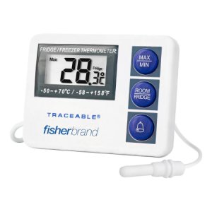 Digital Refrigerator / Freezer Thermometer with Alarm Fisherbrand    Fahrenheit / Celsius -58   to +158  F (-50   to +70  C) External Probe Flip-out Stand / Wall Mount Battery Operated