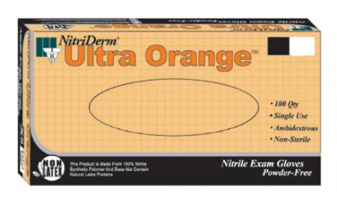 Exam Glove NitriDerm   Ultra Orange    Medium NonSterile Nitrile Standard Cuff Length Fully Textured Orange Fentanyl Tested