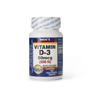 Dietary Supplement Basic's Vitamin D3 2000 IU Strength Tablet 200 per Bottle