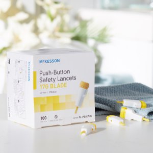 Lancet McKesson Safety Blade Blade 2.0 mm Depth 17 Gauge Push Button Activation