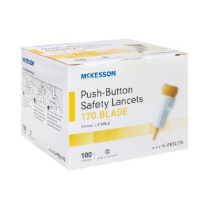 Lancet McKesson Safety Blade Blade 2.0 mm Depth 17 Gauge Push Button Activation