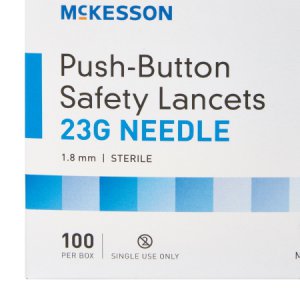 Lancet McKesson Fixed Depth Lancet Blade 1.8 mm Depth 23 Gauge Push Button Activation