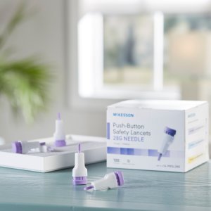 Lancet McKesson Fixed Depth Lancet Blade 1.5 mm Depth 28 Gauge Push Button Activation