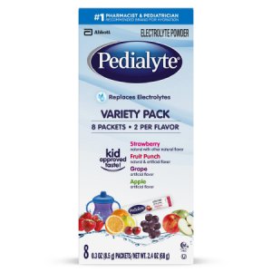 Oral Electrolyte Solution Pedialyte   Powder Packs Fruit Punch / Grape / Apple / Strawberry Flavors 0.6 oz.