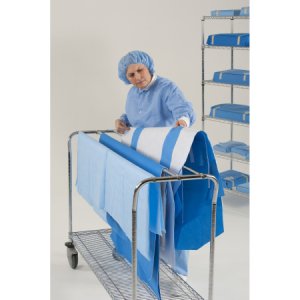 SMART-FOLD* H650 Sterilization Wrap White / Blue 40 X 55 Inch Dual Layer SMS Polypropylene Steam / EO Gas / Hydrogen Peroxide