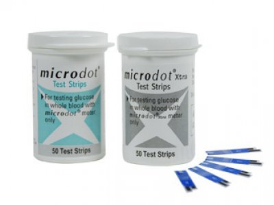 Blood Glucose Test Strips Microdot   50 Strips per Box Strip contains the enzyme glucose dehydrogenase For Microdot   Meters