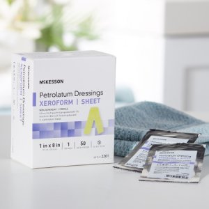 Xeroform Petrolatum Impregnated Dressing McKesson 1 X 8 Inch Gauze Bismuth Tribromophenate (Xeroform) Sterile