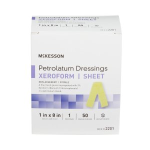 Xeroform Petrolatum Impregnated Dressing McKesson 1 X 8 Inch Gauze Bismuth Tribromophenate (Xeroform) Sterile