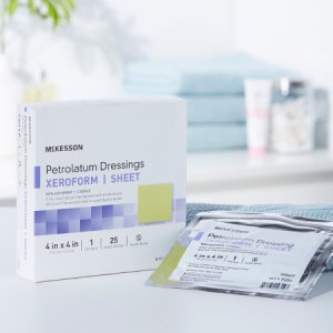 Xeroform Petrolatum Impregnated Dressing McKesson 4 X 4 Inch Gauze Bismuth Tribromophenate (Xeroform) Sterile